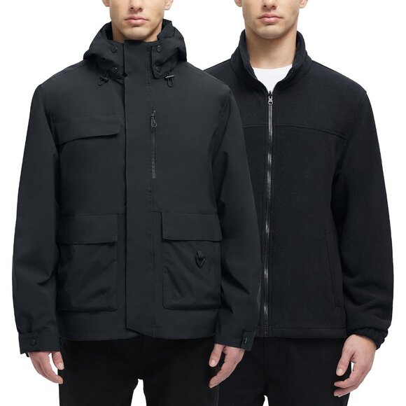 Men's 3 in 1 Waterproof Winter Jackets Ski Warm Snow Rain Coat Puffer Liner Hood
